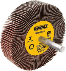 DeWALT - 3" Diam x 1" Face Width, Medium Aluminum Oxide Coated Mounted Flap Wheel - 1/4" Shank Mount, 60 Grit, Cloth Backing, 20,000 Max RPM - Benchmark Tooling