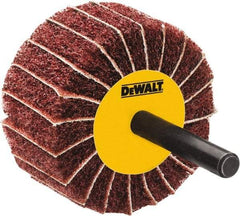DeWALT - 3" Diam x 1-3/4" Face Width, Fine Aluminum Oxide Coated Mounted Flap Wheel - 1/4" Shank Mount, 100 Grit, Interleaf, Cloth Backing, 25,000 Max RPM - Benchmark Tooling