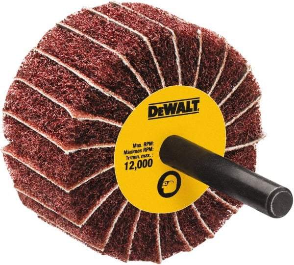DeWALT - 4" Diam x 1-3/4" Face Width, Fine Aluminum Oxide Coated Mounted Flap Wheel - 1/4" Shank Mount, 150 Grit, Interleaf, Cloth Backing, 25,000 Max RPM - Benchmark Tooling