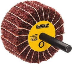 DeWALT - 4" Diam x 1-3/4" Face Width, Fine Aluminum Oxide Coated Mounted Flap Wheel - 1/4" Shank Mount, 100 Grit, Interleaf, Cloth Backing, 25,000 Max RPM - Benchmark Tooling