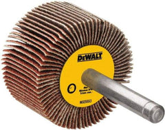 DeWALT - 2-1/2" Diam x 1" Face Width, Medium Aluminum Oxide Coated Mounted Flap Wheel - 1/4" Shank Mount, 80 Grit, Cloth Backing, 25,000 Max RPM - Benchmark Tooling