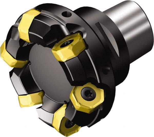 Sandvik Coromant - 100mm Cut Diam, 80mm Arbor Hole, 5.2mm Max Depth of Cut, 42° Indexable Chamfer & Angle Face Mill - 11 Inserts, 745R-2109 Insert, Right Hand Cut, 11 Flutes, Through Coolant, Series Coromill 745 - Benchmark Tooling