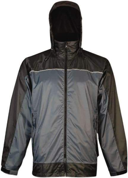 Viking - Size S, Charcoal & Blue, Rain, Wind Resistant Rain Jacket - 37" Chest, 3 Pockets, Attached Hood - Benchmark Tooling