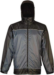 Viking - Size 2XL, Charcoal & Blue, Rain, Wind Resistant Rain Jacket - 51" Chest, 3 Pockets, Attached Hood - Benchmark Tooling