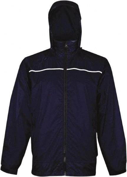 Viking - Size L, Navy, Rain, Wind Resistant Rain Jacket - 43" Chest, 3 Pockets, Attached Hood - Benchmark Tooling