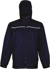 Viking - Size S, Navy, Rain, Wind Resistant Rain Jacket - 37" Chest, 3 Pockets, Attached Hood - Benchmark Tooling