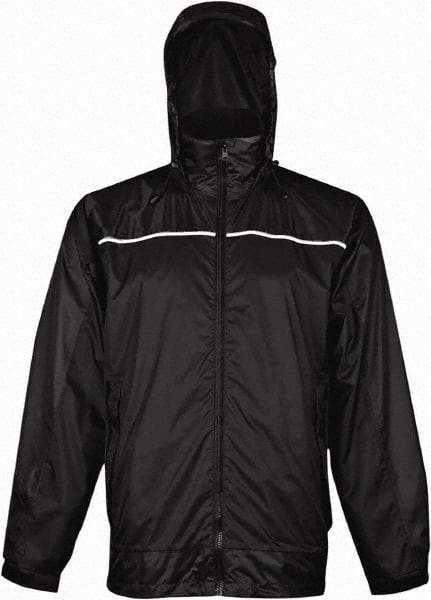Viking - Size 2XL, Black, Rain, Wind Resistant Rain Jacket - 51" Chest, 3 Pockets, Attached Hood - Benchmark Tooling