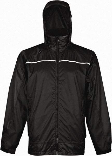 Viking - Size L, Black, Rain, Wind Resistant Rain Jacket - 43" Chest, 3 Pockets, Attached Hood - Benchmark Tooling