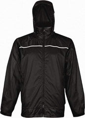 Viking - Size 2XL, Black, Rain, Wind Resistant Rain Jacket - 51" Chest, 3 Pockets, Attached Hood - Benchmark Tooling