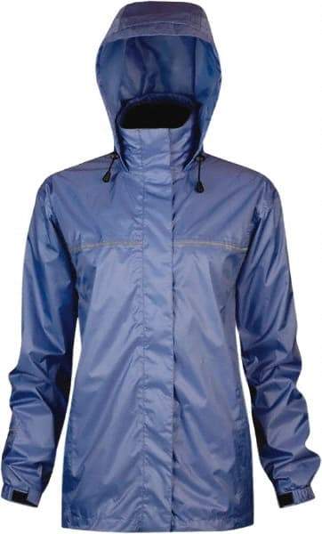 Viking - Size M, Blue, Rain, Wind Resistant Rain Jacket - 40" Chest, 3 Pockets, Attached Hood - Benchmark Tooling