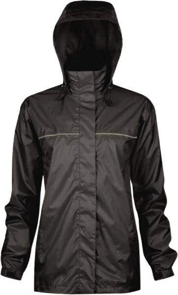 Viking - Size 2XL, Black, Rain, Wind Resistant Rain Jacket - 51" Chest, 3 Pockets, Attached Hood - Benchmark Tooling