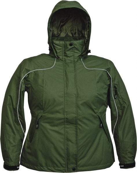Viking - Size 2XL, Green, Rain, Wind Resistant Jacket - 51" Chest, 4 Pockets, Detachable Hood - Benchmark Tooling