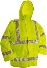 Viking - Size 5XL, High Visibility Lime, Rain, Wind Resistant Jacket - 60" Chest, 3 Pockets, Detachable Hood - Benchmark Tooling