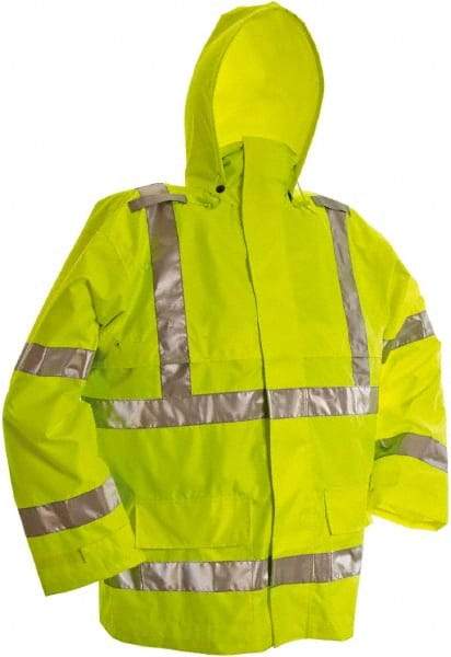 Viking - Size L, High Visibility Lime, Rain, Wind Resistant Jacket - 43" Chest, 3 Pockets, Detachable Hood - Benchmark Tooling