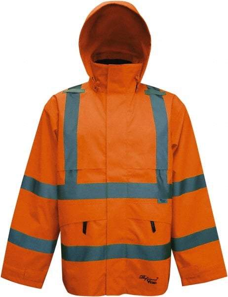Viking - Size 3XL, High Visibility Orange, Rain, Wind Resistant Jacket - 55" Chest, 4 Pockets, Detachable Hood - Benchmark Tooling