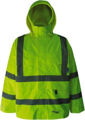 Viking - Size 3XL, High Visibility Lime, Rain, Wind Resistant Jacket - 55" Chest, 4 Pockets, Detachable Hood - Benchmark Tooling