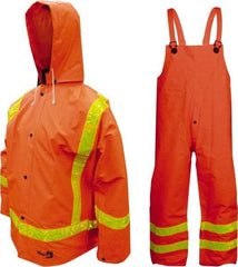 Viking - Size 2XL, High Visibility Orange, Chemical, Rain, Flame Resistant/Retardant Three Piece Suit - 51" Chest, Detachable Hood, Take Up Snaps Ankle, Take Up Snaps Wrist - Benchmark Tooling