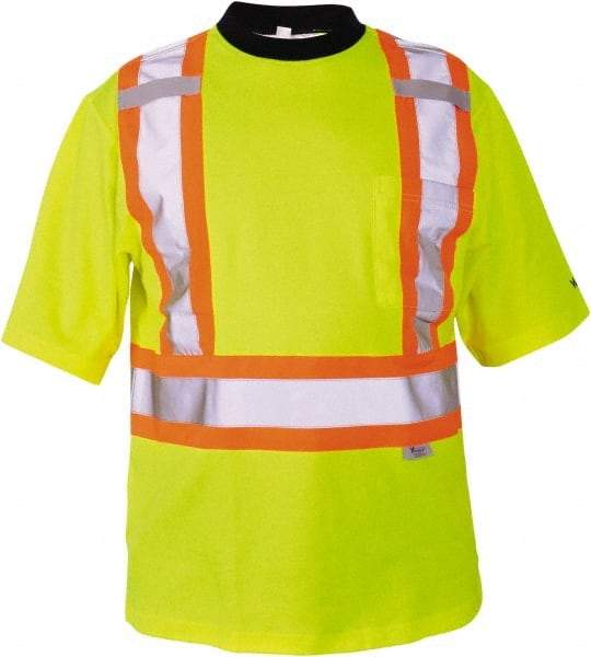 Viking - Size S, Hi-Viz Lime, High Visibility, Short Sleeve T-Pocket, - 37" Chest, 1 Pocket, Cotton/Polyester/Mesh - Benchmark Tooling