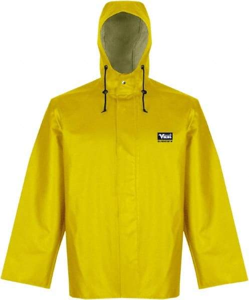 Viking - Size M, Yellow, Rain, Chemical, Wind Resistant Jacket - 40" Chest, Detachable Hood - Benchmark Tooling