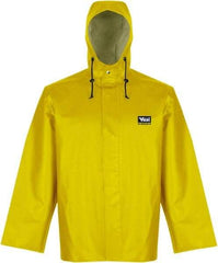 Viking - Size 3XL, Yellow, Rain, Chemical, Wind Resistant Jacket - 55" Chest, Detachable Hood - Benchmark Tooling