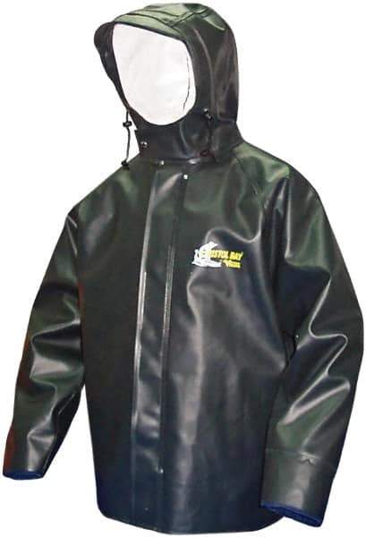 Viking - Size L, Green, Rain, Chemical, Wind Resistant Jacket - 43" Chest, Attached Hood - Benchmark Tooling
