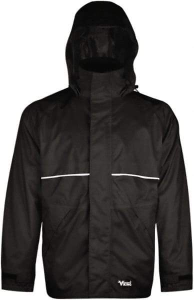 Viking - Size 2XL, Black, Rain, Wind Resistant Jacket - 51" Chest, 3 Pockets, Detachable Hood - Benchmark Tooling