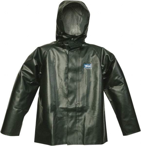 Viking - Size XL, Green, Chemical, Rain, Wind Resistant Jacket - 47" Chest, Detachable Hood - Benchmark Tooling