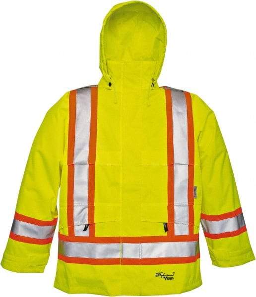 Viking - Size L, High Visibility Lime, Rain, Wind Resistant Jacket - 43" Chest, Detachable Hood - Benchmark Tooling