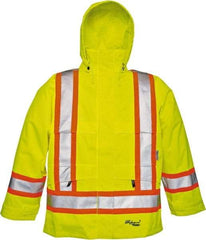 Viking - Size L, High Visibility Lime, Rain, Wind Resistant Jacket - 43" Chest, Detachable Hood - Benchmark Tooling