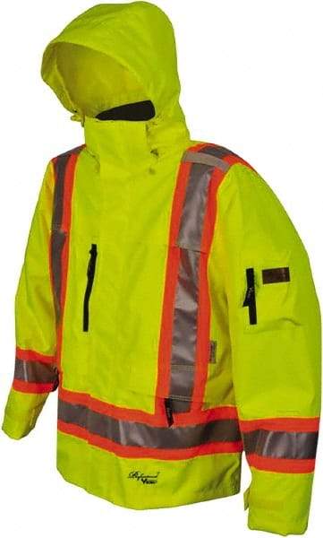Viking - Size 4XL, High Visibility Lime, Rain, Wind Resistant Jacket - 58" Chest, 4 Pockets, Detachable Hood - Benchmark Tooling