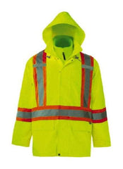 Viking - Size 4XL, High Visibility Lime, Rain, Wind Resistant Jacket - 58" Chest, 3 Pockets, Detachable Hood - Benchmark Tooling