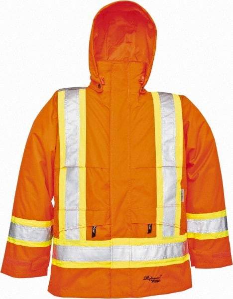 Viking - Size XL, High Visibility Orange, Rain, Wind Resistant Jacket - 47" Chest, Detachable Hood - Benchmark Tooling