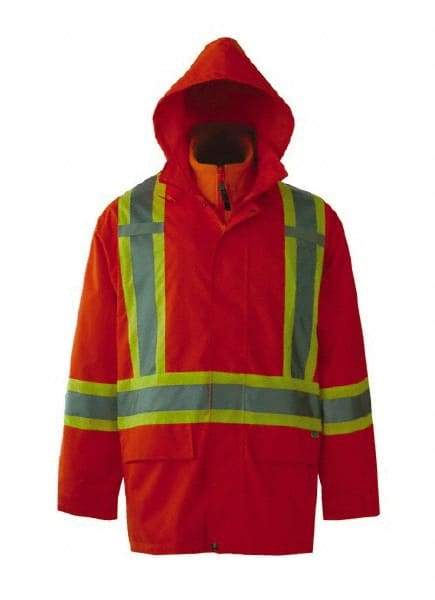 Viking - Size S, High Visibility Orange, Rain, Wind Resistant Jacket - 37" Chest, 3 Pockets, Detachable Hood - Benchmark Tooling