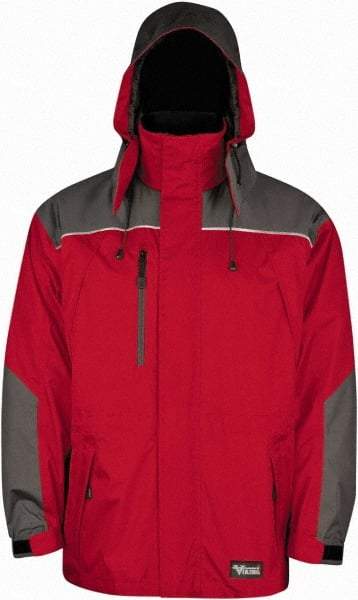 Viking - Size 3XL, Red & Charcoal, Rain, Wind Resistant Jacket - 55" Chest, 5 Pockets, Detachable Hood - Benchmark Tooling