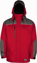 Viking - Size 3XL, Red & Charcoal, Rain, Wind Resistant Jacket - 55" Chest, 5 Pockets, Detachable Hood - Benchmark Tooling