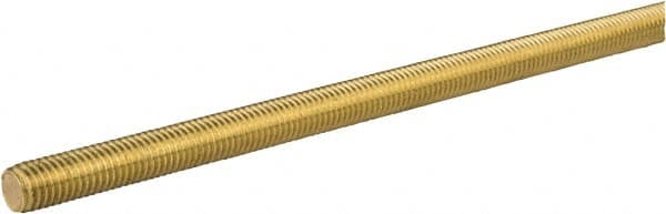 Made in USA - 5/8-18 UNF (Fine), 2' Long, Brass General Purpose Threaded Rod - Uncoated, Right Hand Thread - Benchmark Tooling