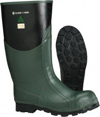 Viking - Men's Size 11 Medium Width Steel Knee Boot - Green, Black, Rubber Upper, Nitrile Rubber Outsole, 15" High, Non-Slip, Waterproof, Electric Shock Resistant - Benchmark Tooling