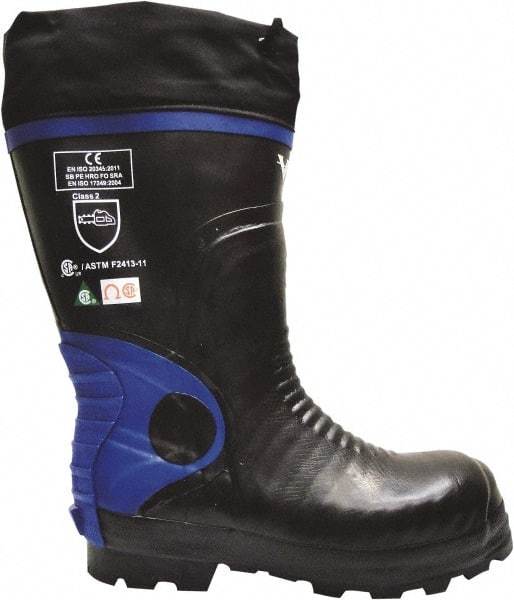 Viking - Men's Size 12 Medium Width Steel Work Boot - Black, Blue, Rubber Upper, Nitrile Rubber Outsole, 15" High, Non-Slip, Chemical Resistant, Waterproof, Electric Shock Resistant - Benchmark Tooling