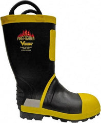 Viking - Men's Size 8 Medium Width Steel Work Boot - Black, Yellow, Rubber Upper, Nitrile Rubber Outsole, 14" High, Non-Slip, Waterproof - Benchmark Tooling