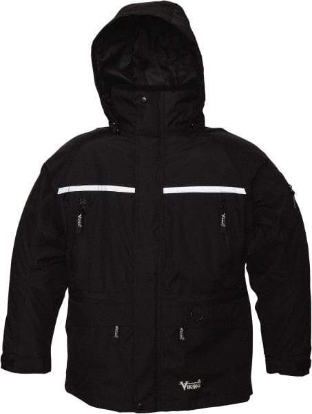 Viking - Size 5XL, Black, Rain, Wind Resistant, Cold Weather Jacket - 60" Chest, 5 Pockets, Detachable Hood - Benchmark Tooling