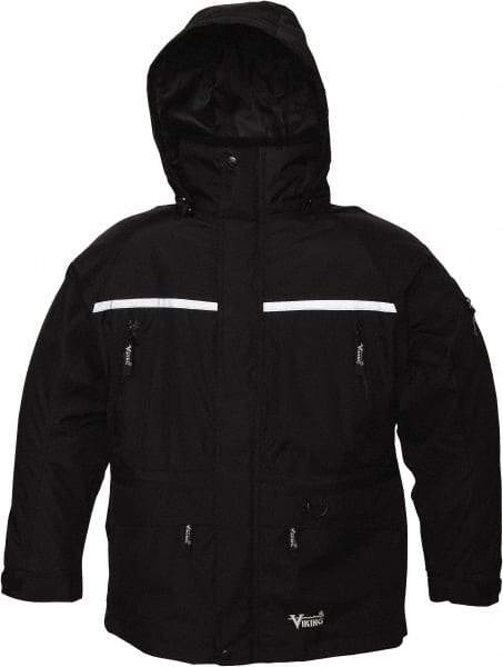 Viking - Size 4XL, Black, Rain, Wind Resistant, Cold Weather Jacket - 58" Chest, 5 Pockets, Detachable Hood - Benchmark Tooling