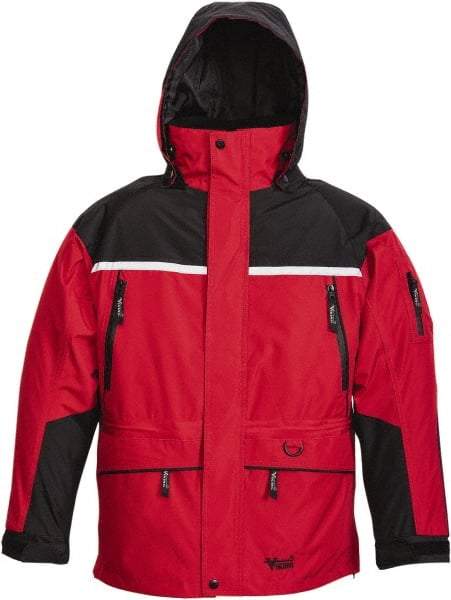 Viking - Size 4XL, Black & Red, Rain, Wind Resistant, Cold Weather Jacket - 58" Chest, 5 Pockets, Detachable Hood - Benchmark Tooling