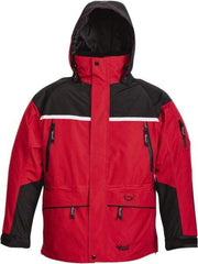 Viking - Size S, Black & Red, Rain, Wind Resistant, Cold Weather Jacket - 37" Chest, 5 Pockets, Detachable Hood - Benchmark Tooling