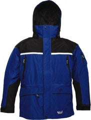 Viking - Size 5XL, Black & Royal Blue, Rain, Wind Resistant, Cold Weather Jacket - 60" Chest, 5 Pockets, Detachable Hood - Benchmark Tooling