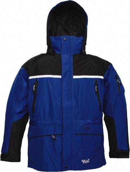 Viking - Size 2XL, Black & Royal Blue, Rain, Wind Resistant, Cold Weather Jacket - 51" Chest, 5 Pockets, Detachable Hood - Benchmark Tooling