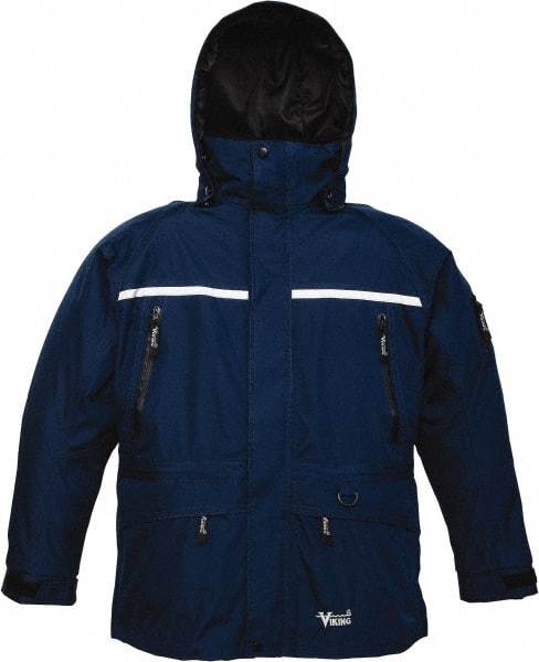 Viking - Size 2XL, Black & Navy, Rain, Wind Resistant, Cold Weather Jacket - 51" Chest, 5 Pockets, Detachable Hood - Benchmark Tooling