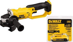 DeWALT - 4-1/2" Wheel Diam, 6,500 RPM, Cordless Cutoff & Cutoff-Grinder Tool - Right Angle Handle, 20 Volt, Battery Included - Benchmark Tooling