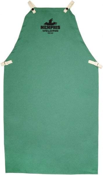 MCR Safety - 24 x 42" Flame Resistant/Retardant & Welding Bib Apron - Cotton, 9 oz Material, Green, Snap Closure - Benchmark Tooling