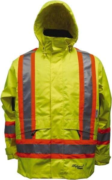 Viking - Size 4XL, High Visibility Lime, Cold Weather, Rain, Wind Resistant Jacket - 58" Chest, 3 Pockets, Detachable Hood - Benchmark Tooling