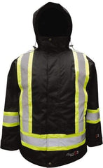 Viking - Size L, Black, Flame Resistant/Retardant, Rain, Wind Resistant Jacket - 43" Chest, 3 Pockets, Detachable Hood - Benchmark Tooling